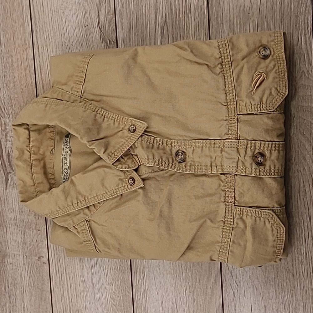 MACKS PRAIRIE WINGS Hunting Casual Khaki Tan Cotton Small Mens Long Sleeve Shirt